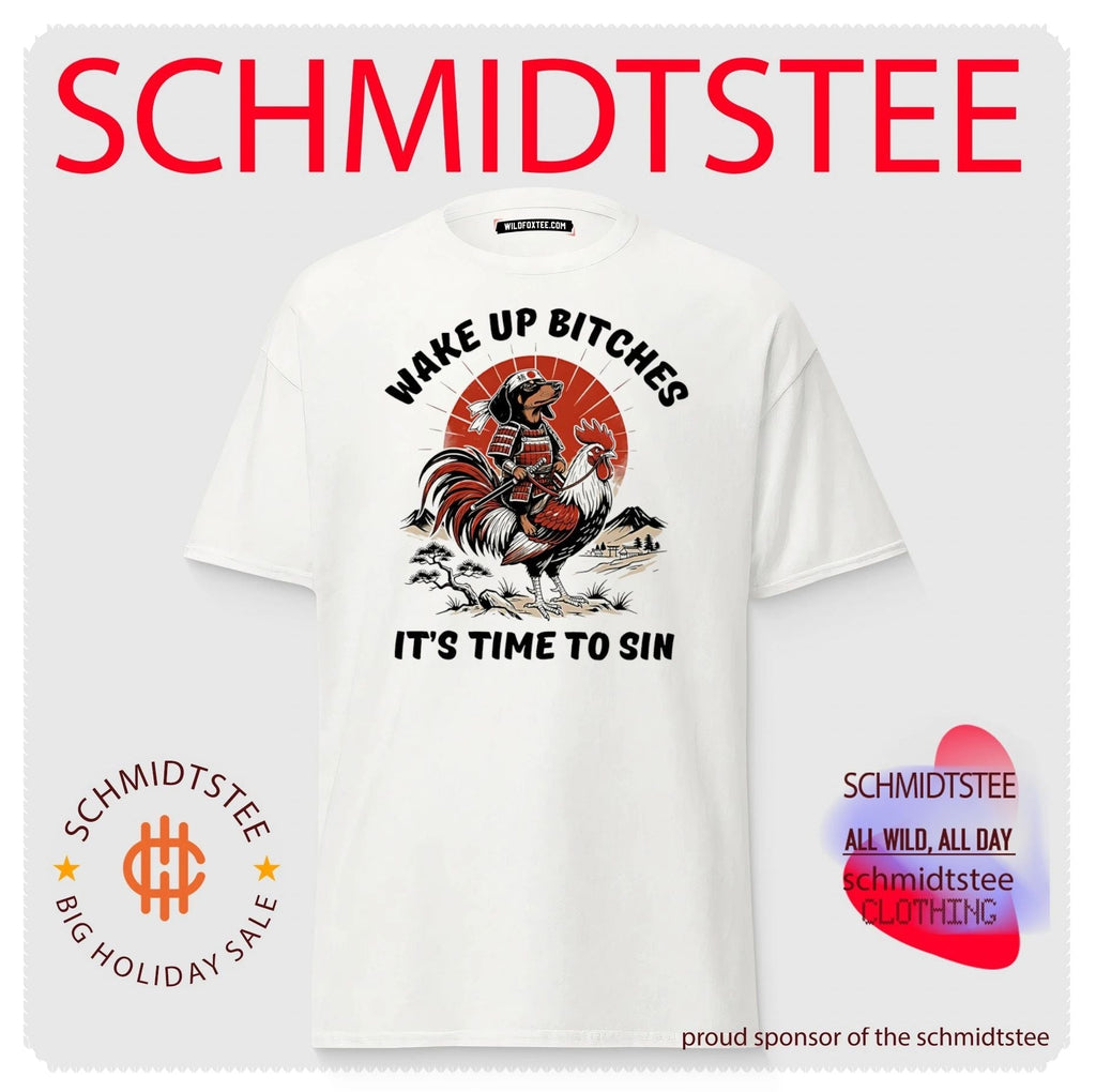 Wake up bitches it’s time to sin Samurai riding Rooster humorous Japanese shirt Unisex