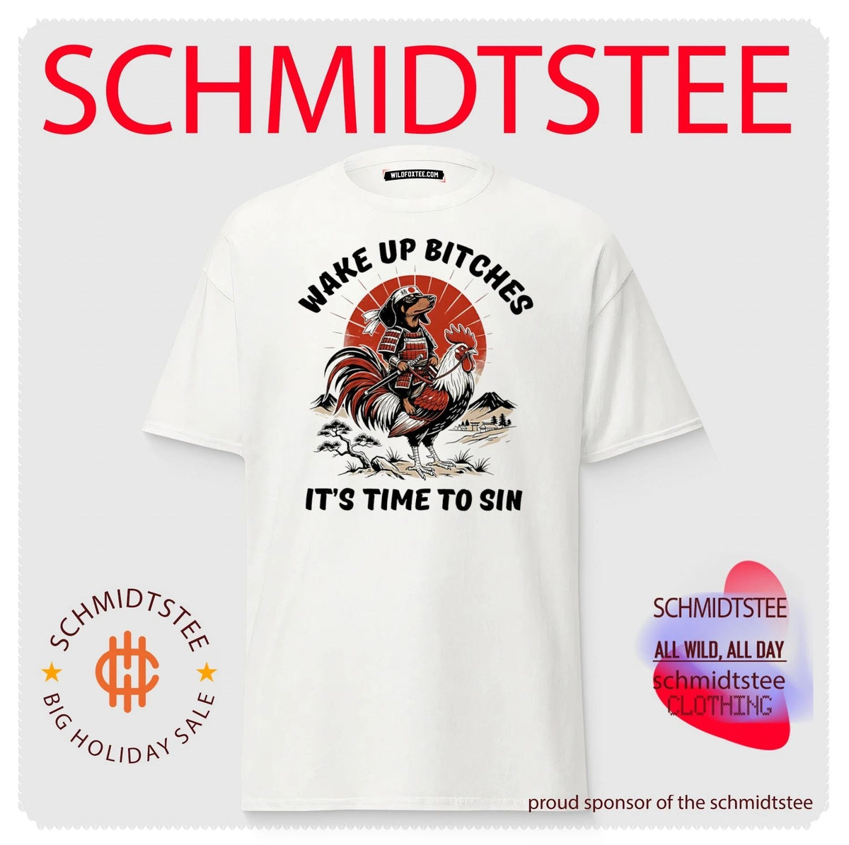 Wake up bitches it’s time to sin Samurai riding Rooster humorous Japanese shirt Unisex