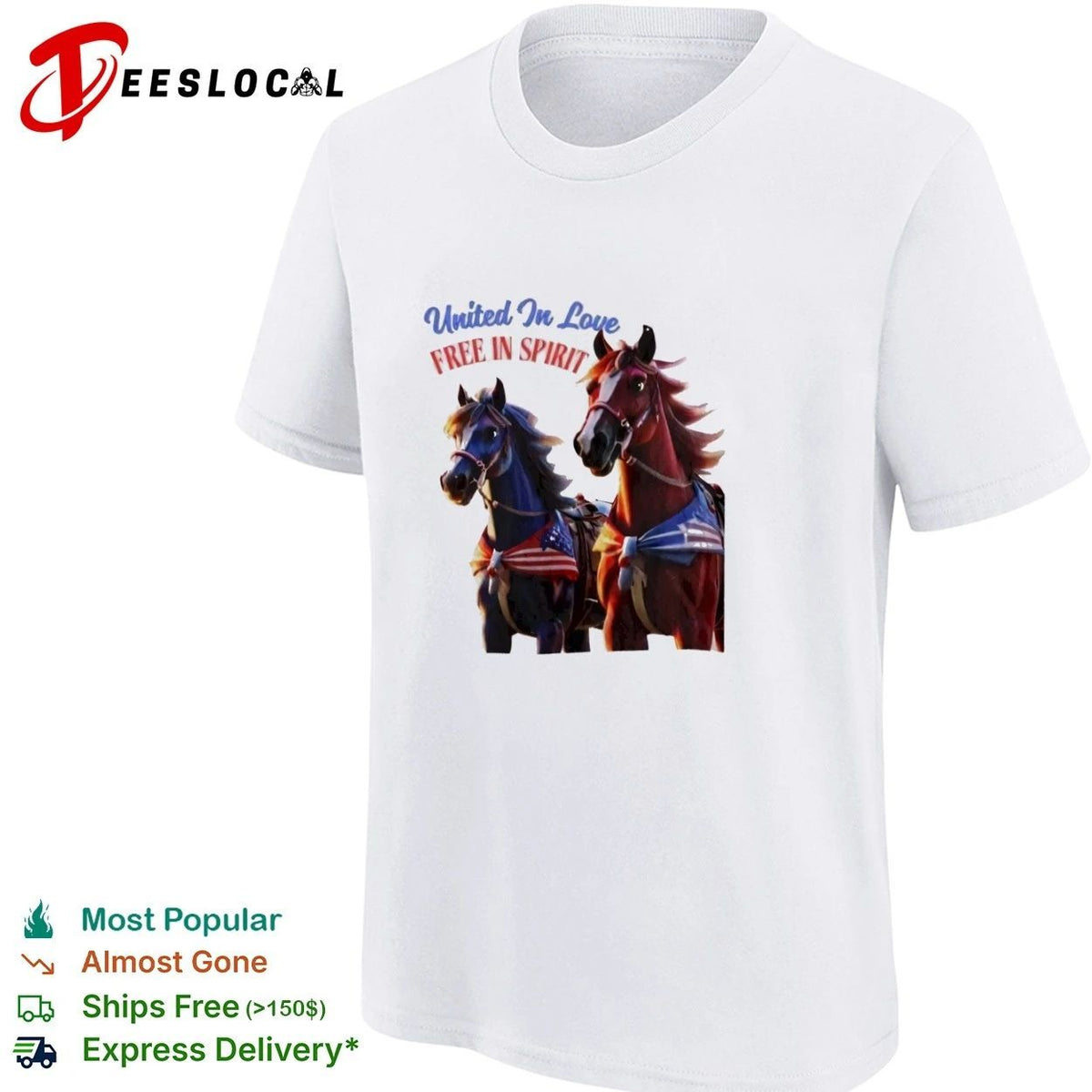 United in Love Free in Spirit Horses patriotic Unisex
