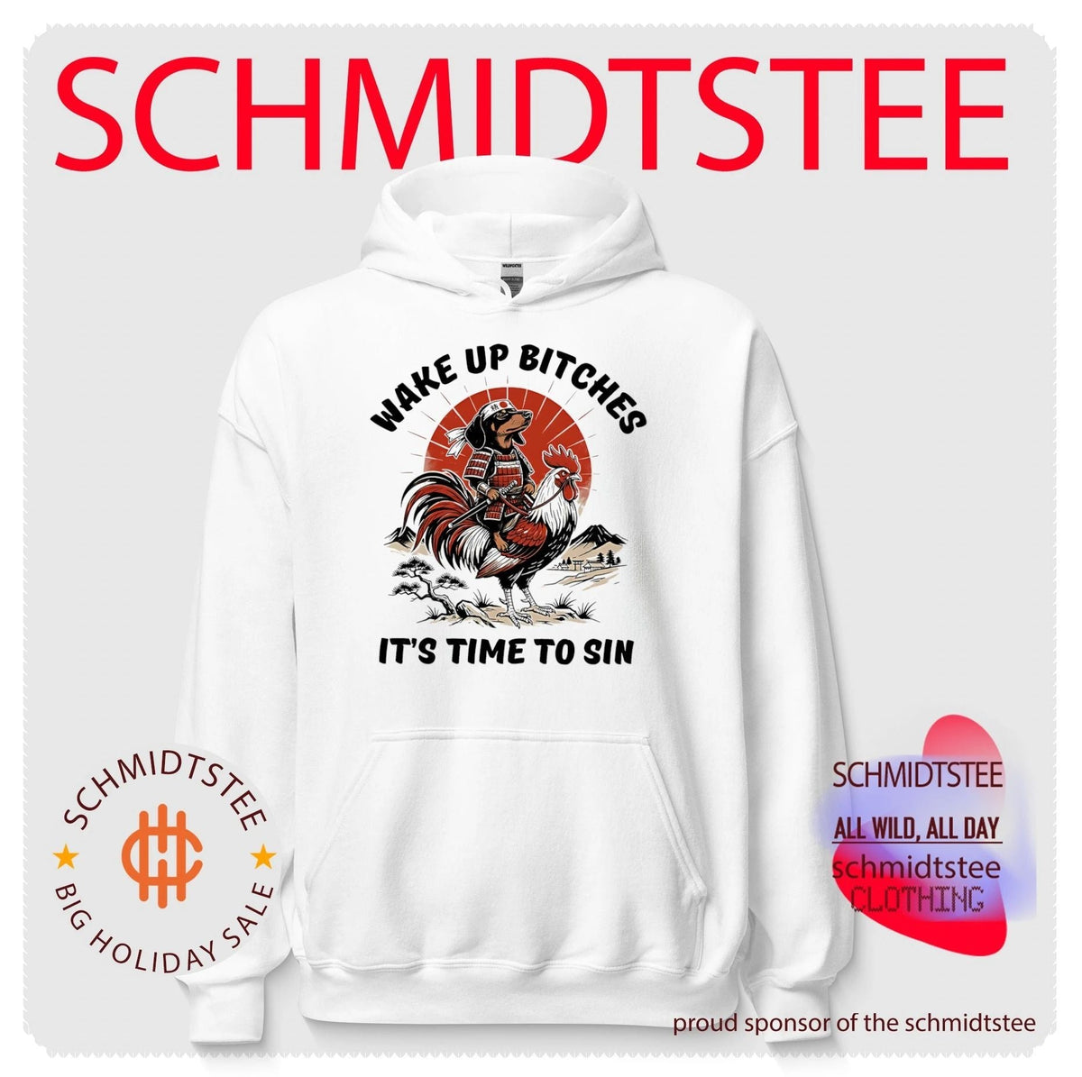 Wake up bitches it’s time to sin Samurai riding Rooster humorous Japanese shirt Unisex