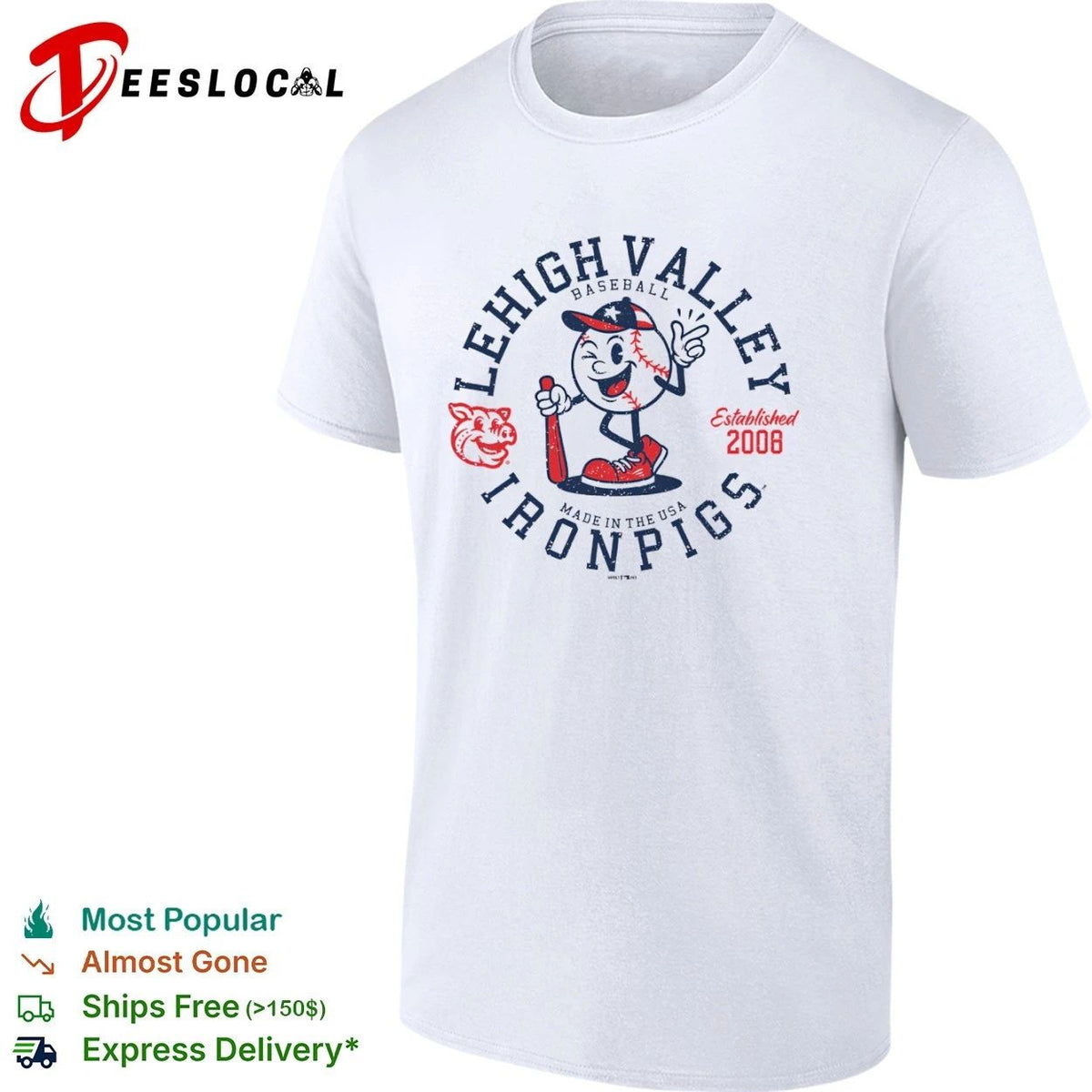 Lehigh Valley IronPigs Baseball All American Ball Est 2008 Unisex
