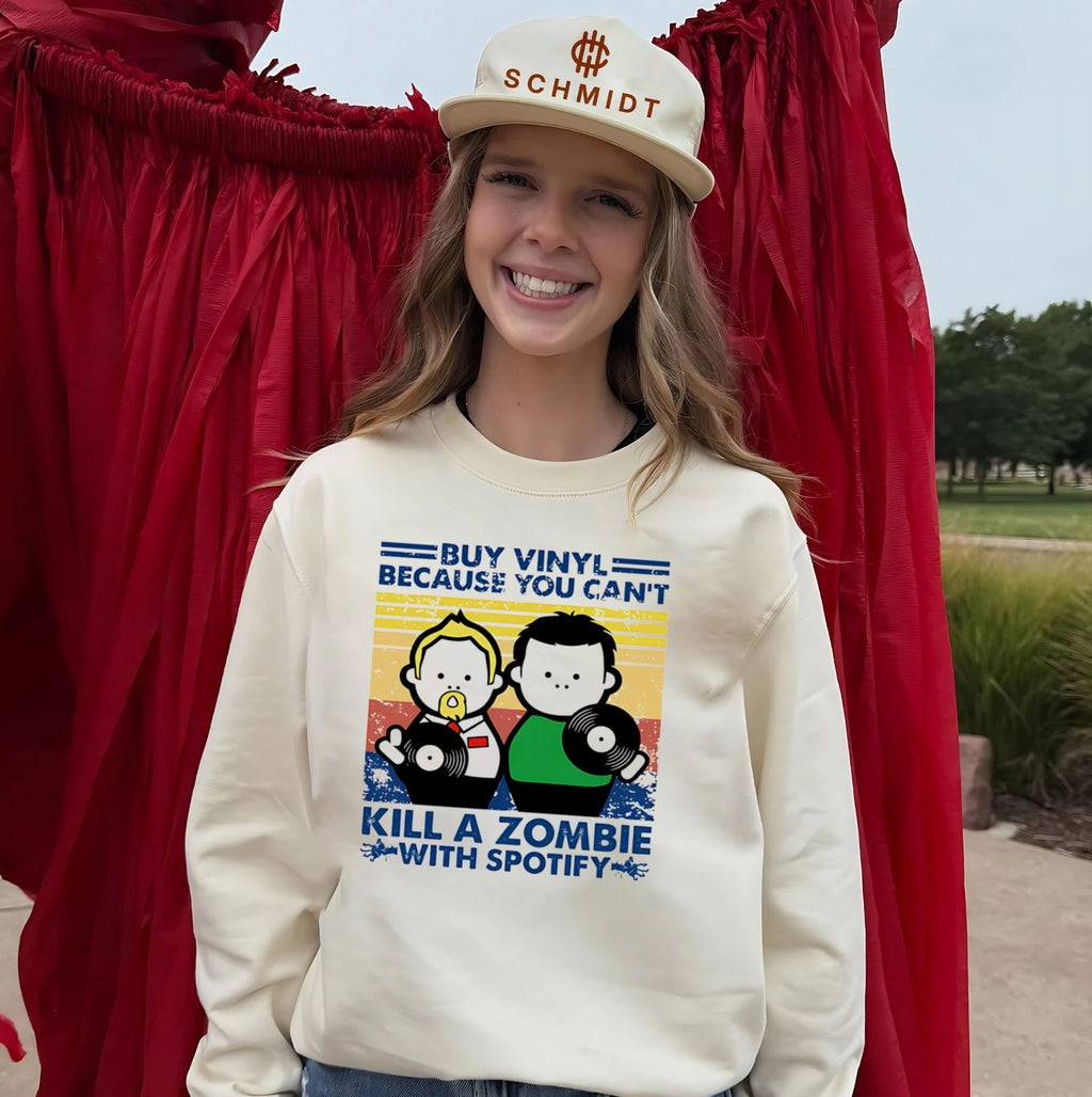 Buy Vinyl Because You Can’t Kill A Zombie With Spotify shirt Unisex