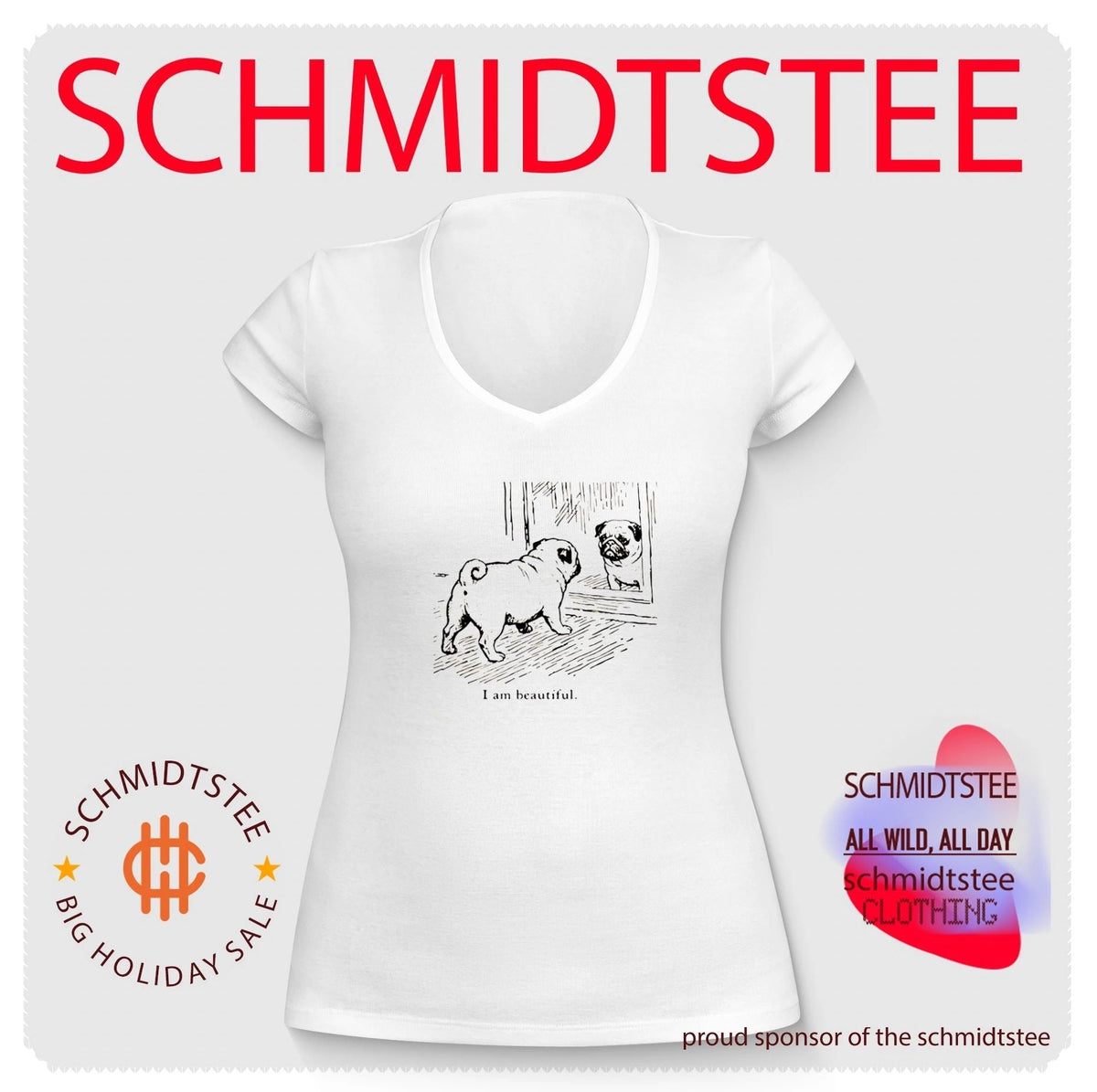 I Am Beautiful Pug Looking in Mirror dog shirt Unisex