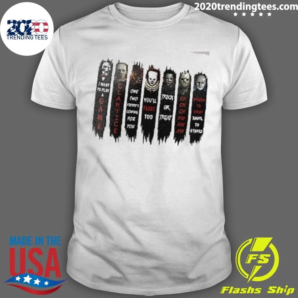 I Want To Play A Game Clarice You’ll Float Too Trick Or Treat Seven Horror Movie Villains Banners Shirt