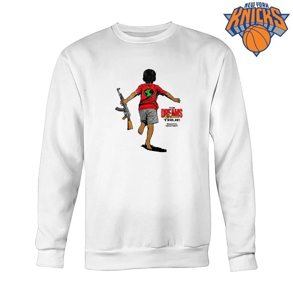 Barefoot Kid Holding AK 47 Dreams Come True Graphic Print Streetwear Tee Shirt Unisex