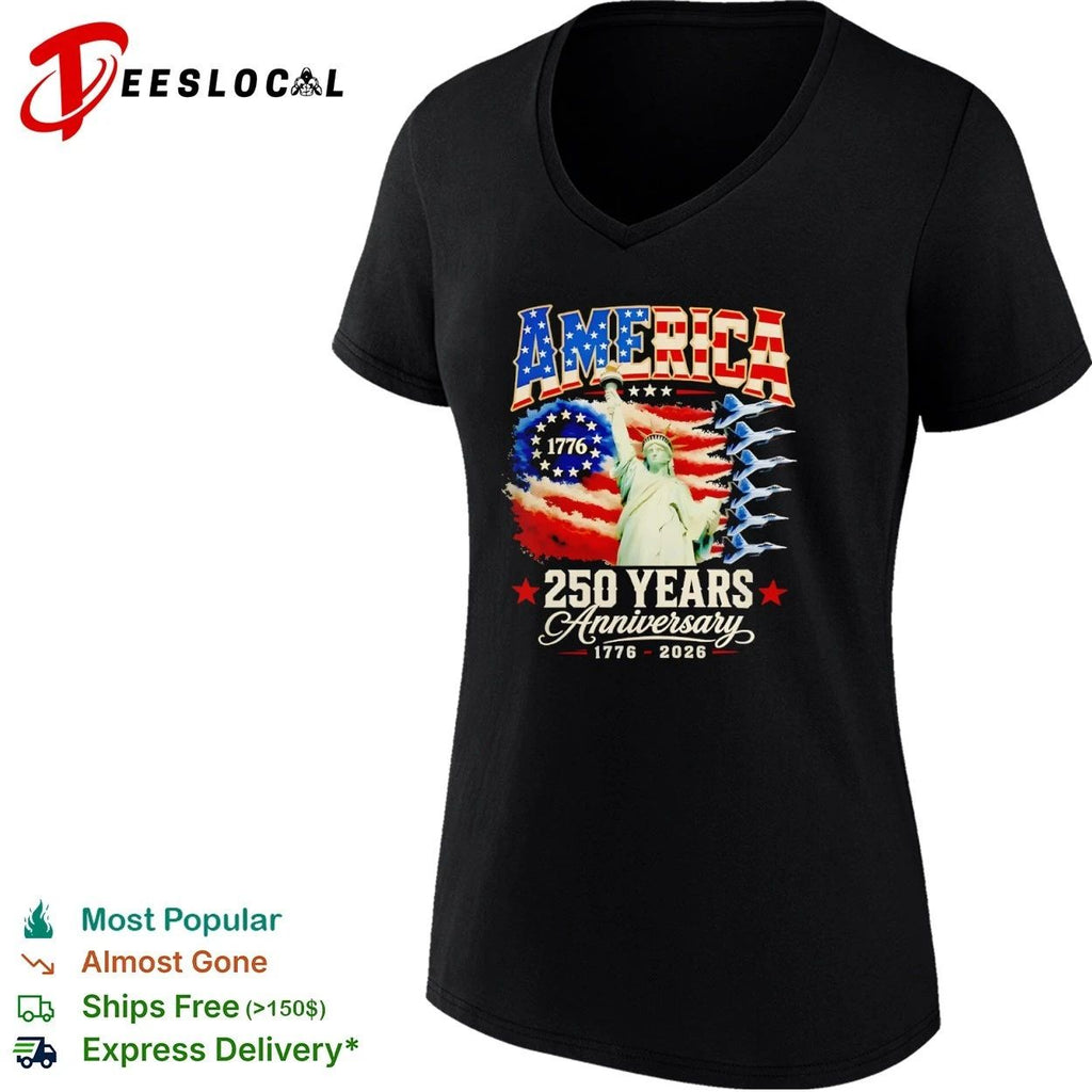 America 250 Years Anniversary 1776 2026 Statue of Liberty Fighter Jets Unisex
