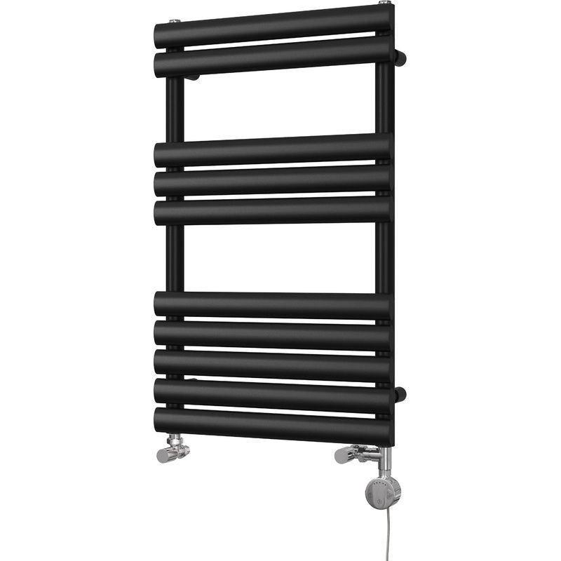 Omeara – Black Dual Fuel Towel Rail H825mm x W500mm Thermostatic