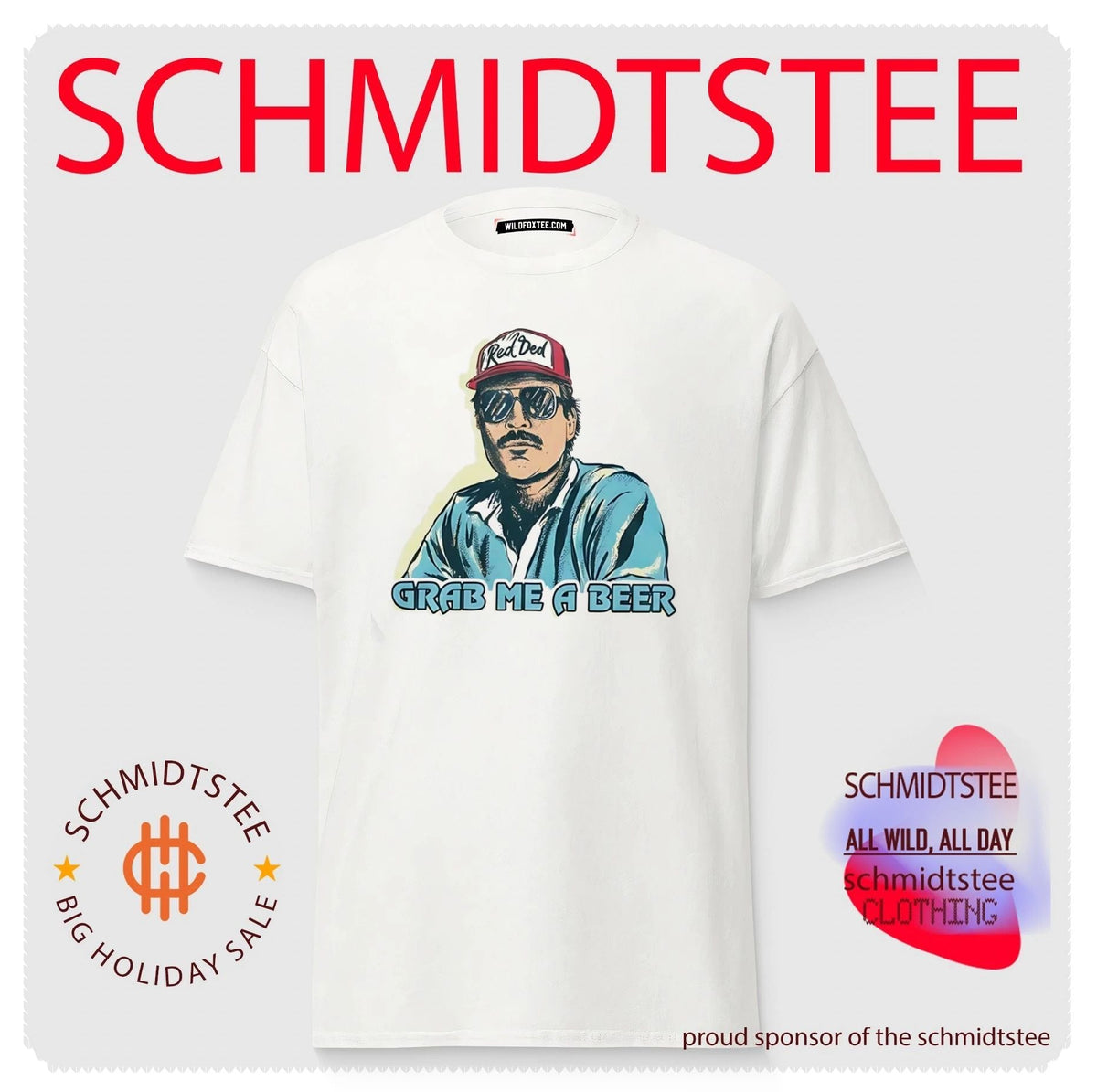 Grab Me a Beer Red Ded mustache man retro style shirt Unisex