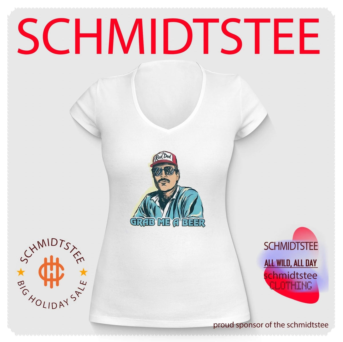 Grab Me a Beer Red Ded mustache man retro style shirt Unisex