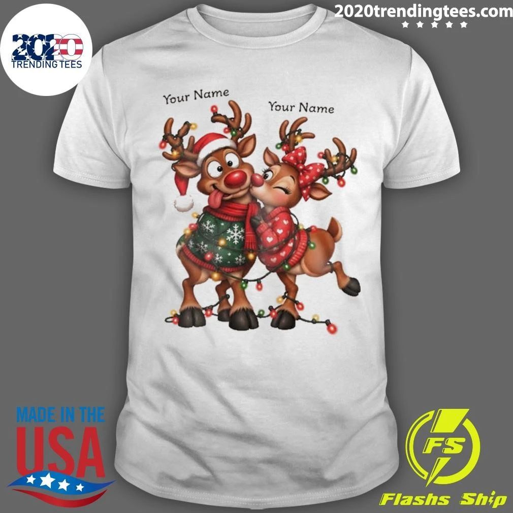 Reindeer Couple Christmas Your Name Sweater Shirt