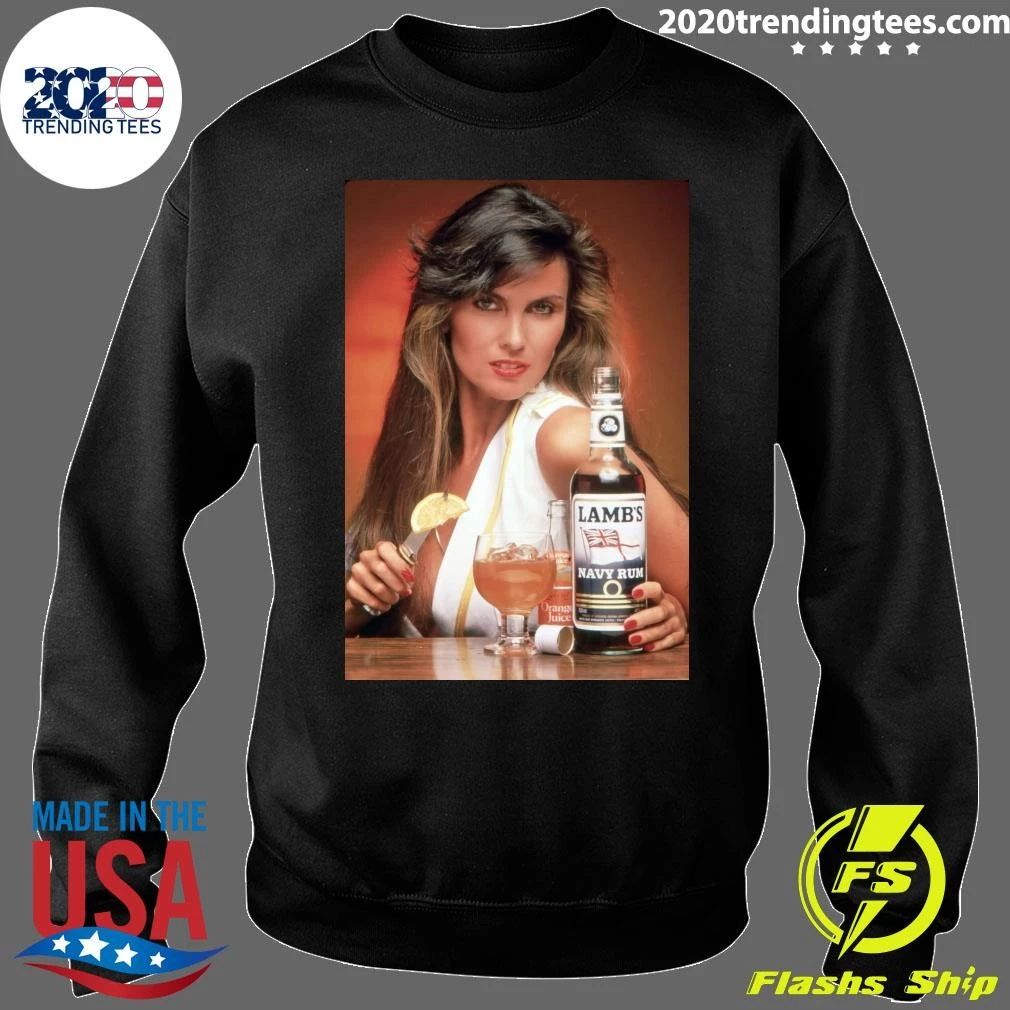 Caroline Munro Lamb’s Navy Rum Advertising Poster with Classic Cocktail and Retro Model Vintage Shirt