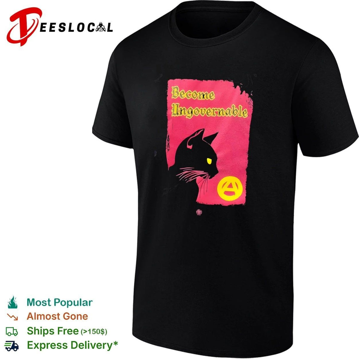 Become Ungovernable Black Cat Anarchy Symbol Unisex