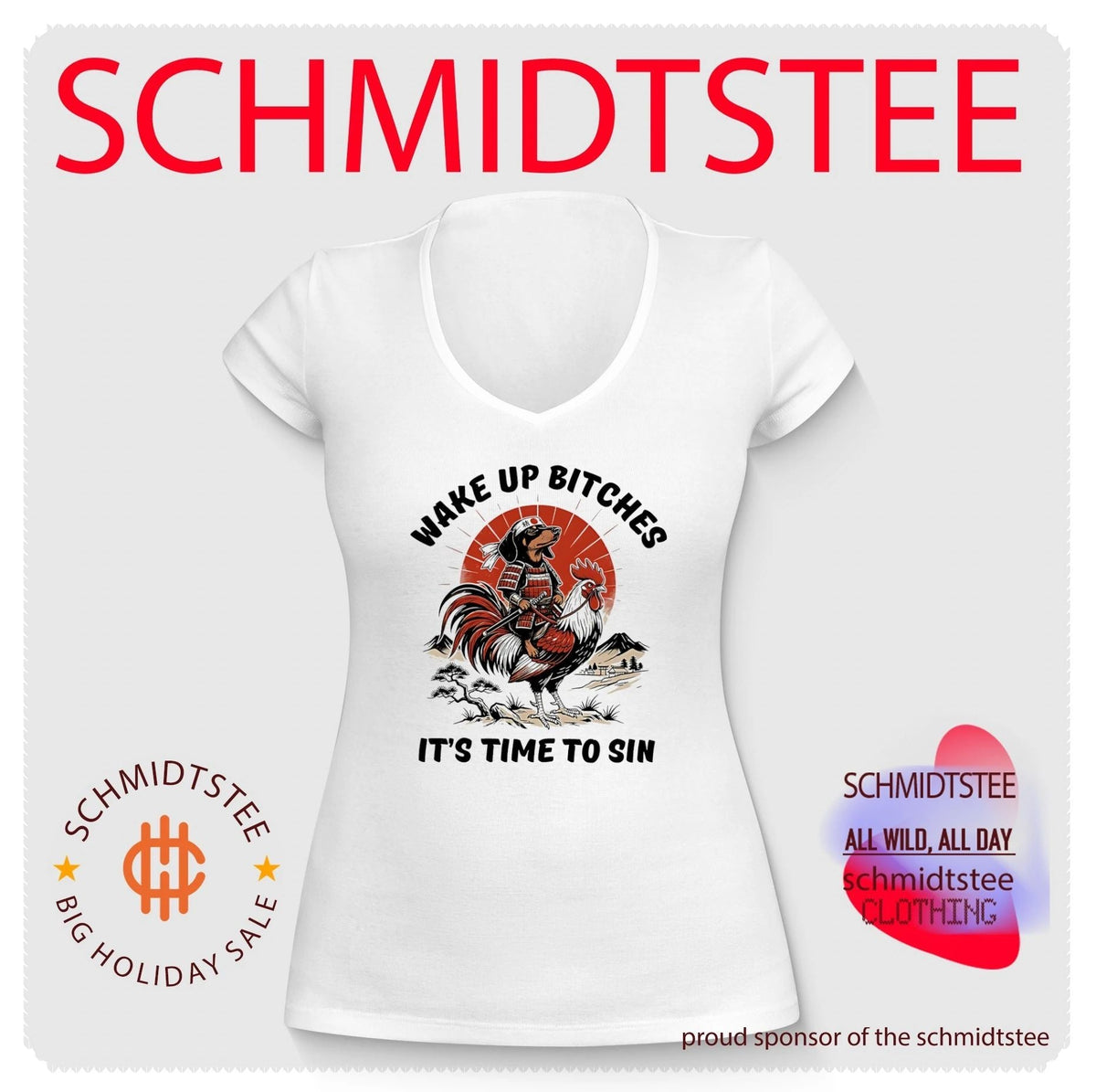 Wake up bitches it’s time to sin Samurai riding Rooster humorous Japanese shirt Unisex