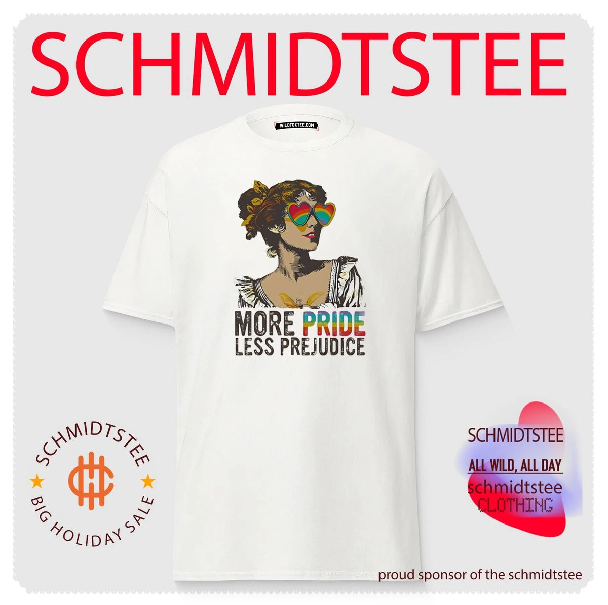 More Pride Less Prejudice LGBTQ Rainbow Heart Sunglasses shirt Unisex