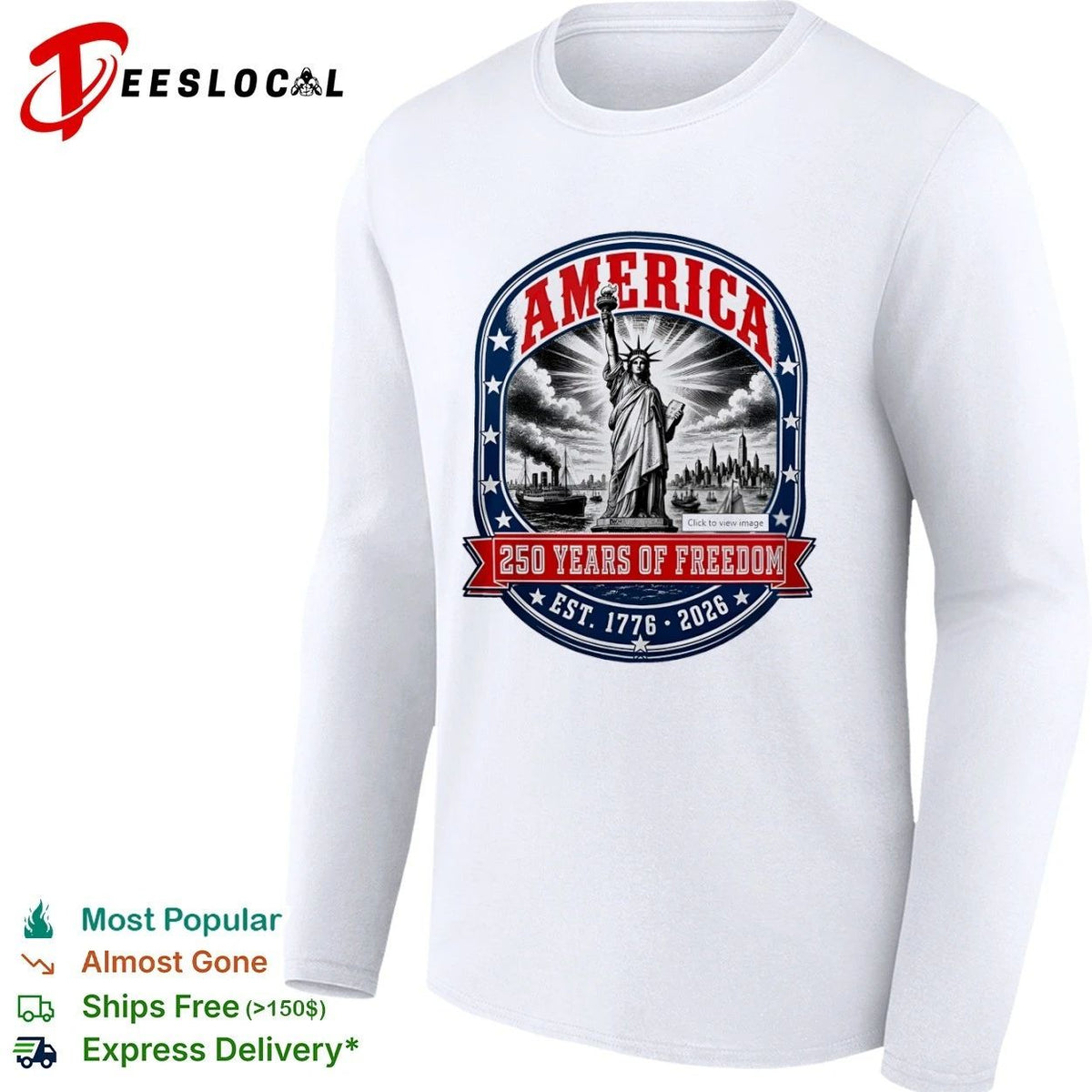 America 250 Years of Freedom Est 1776 2026 Statue of Liberty Unisex
