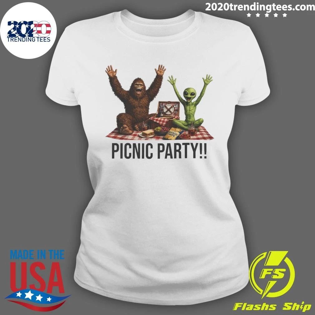 Bigfoot and Alien Picnic Party Shirt