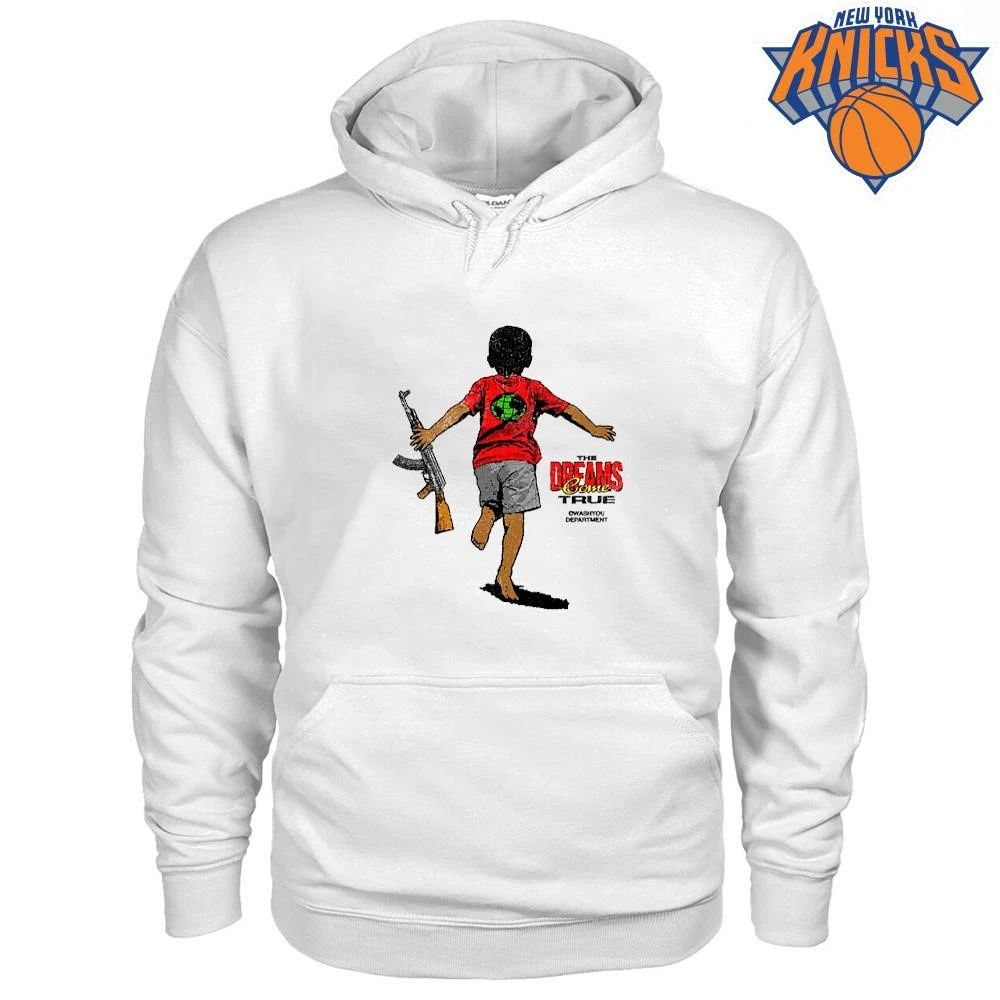 Barefoot Kid Holding AK 47 Dreams Come True Graphic Print Streetwear Tee Shirt Unisex