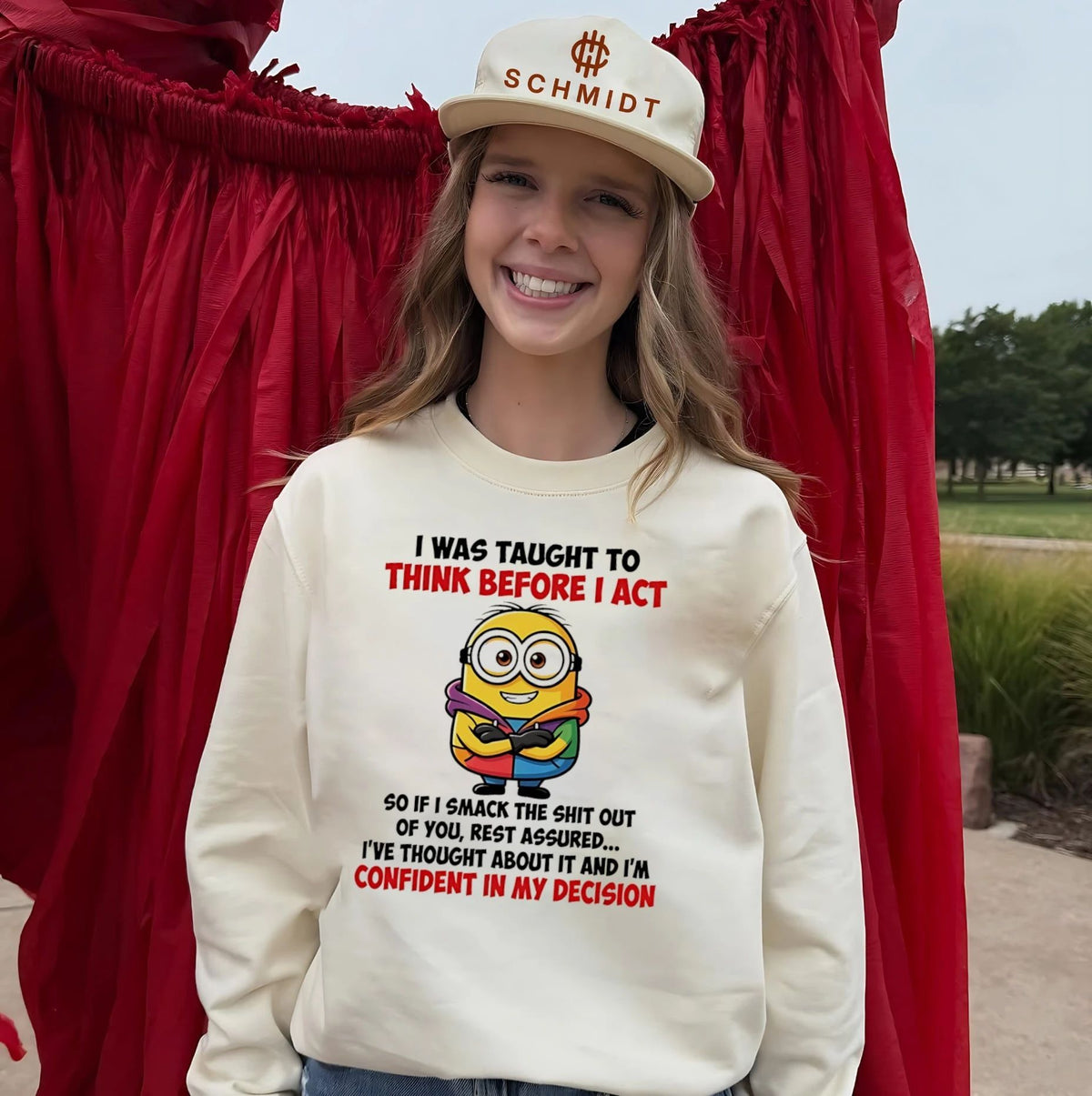 I was taught to think before I act so if I smack the shit out of you Minion shirt Unisex