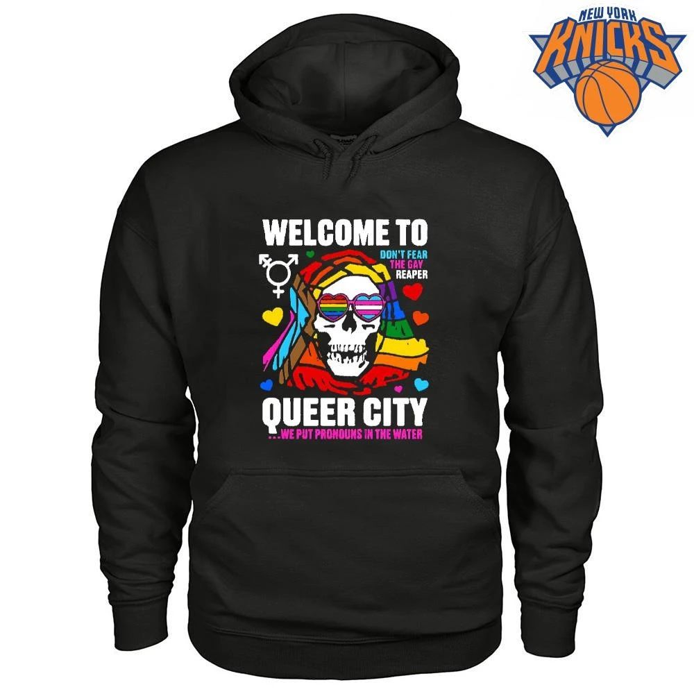 Welcome To Queer City We Put Pronouns In The Water Rainbow Pride Grim Reaper shirt Unisex