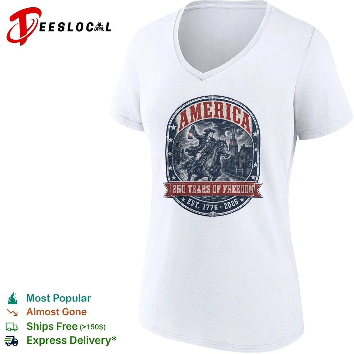 America Paul Revere Midnight Ride 250 Years of Freedom Est 1776 2026 Unisex