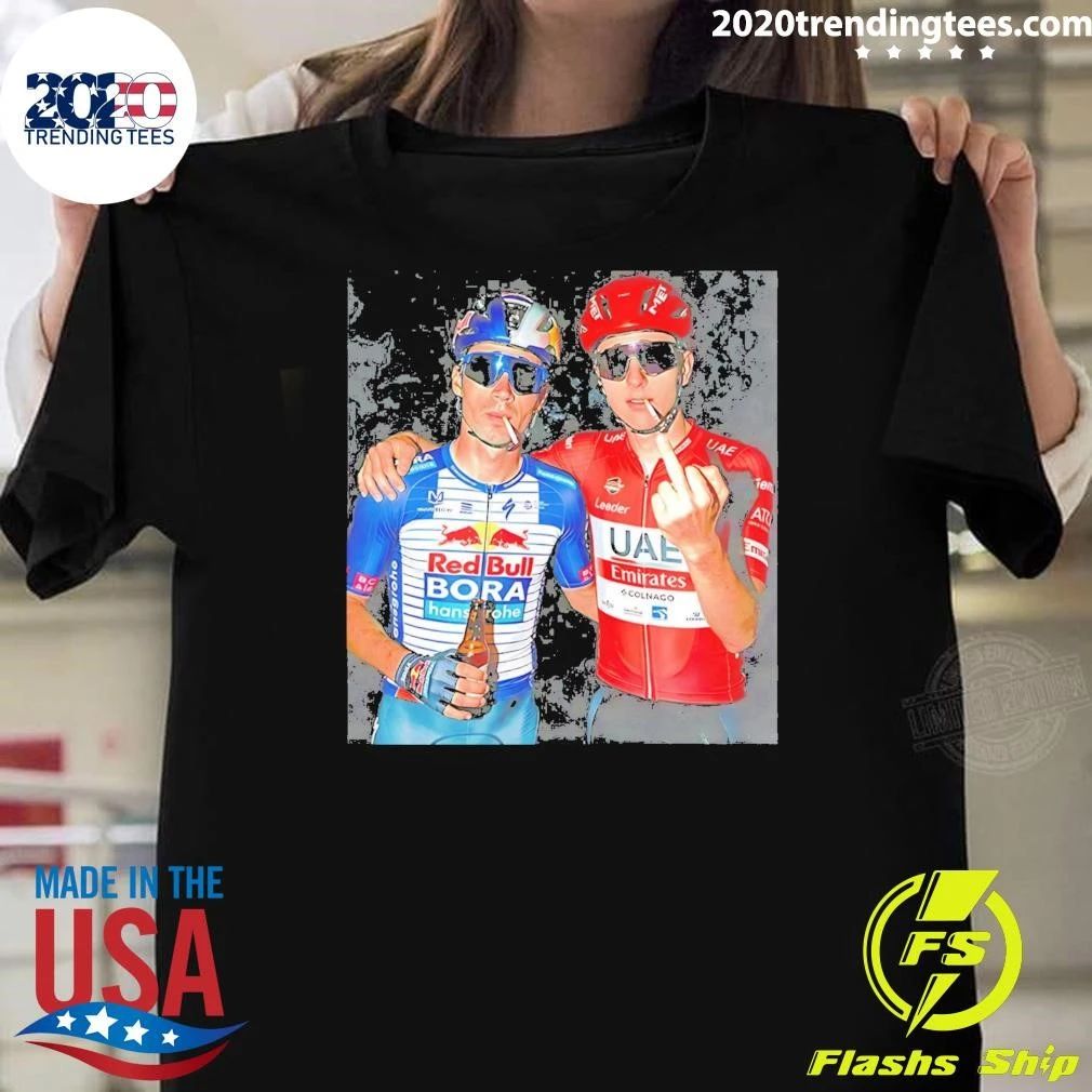 Primoz Roglic And Tadej Pogacar Holding Beer Sun Glasses Middle Finger Shirt