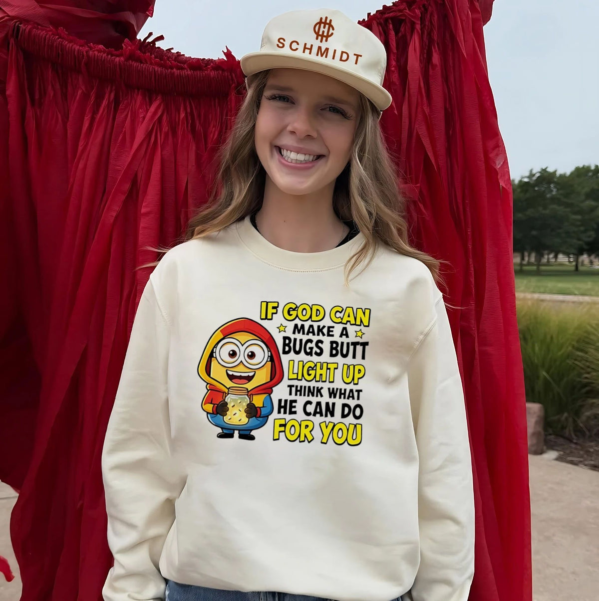 If God can make a bugs butt light up think what he can do for you Minion shirt Unisex