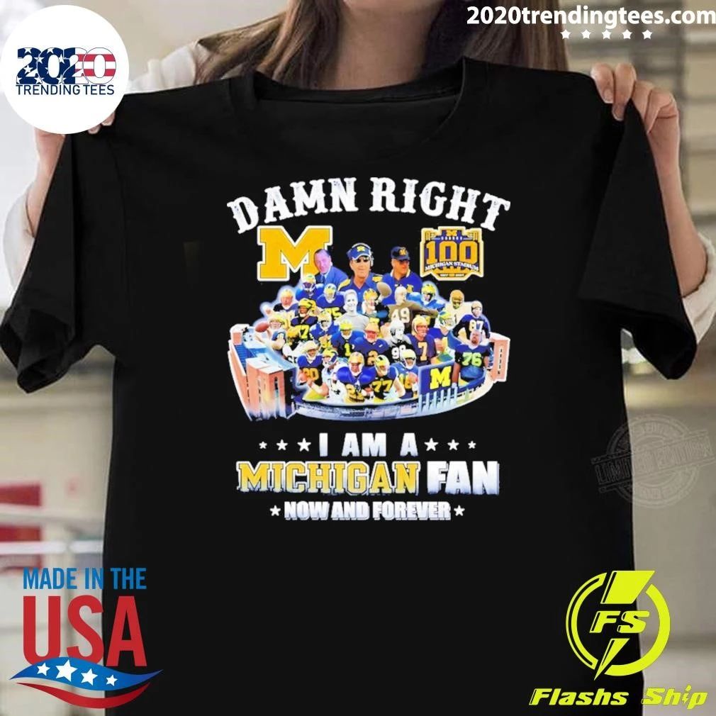 Michigan Wolverines Football Player Stadium Collage Damn Right I Am A Fan Shirt