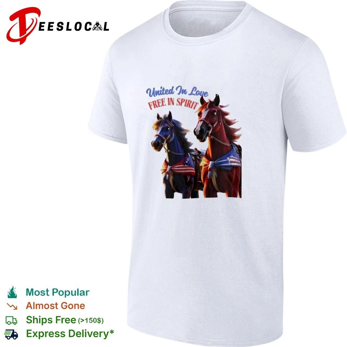 United in Love Free in Spirit Horses patriotic Unisex