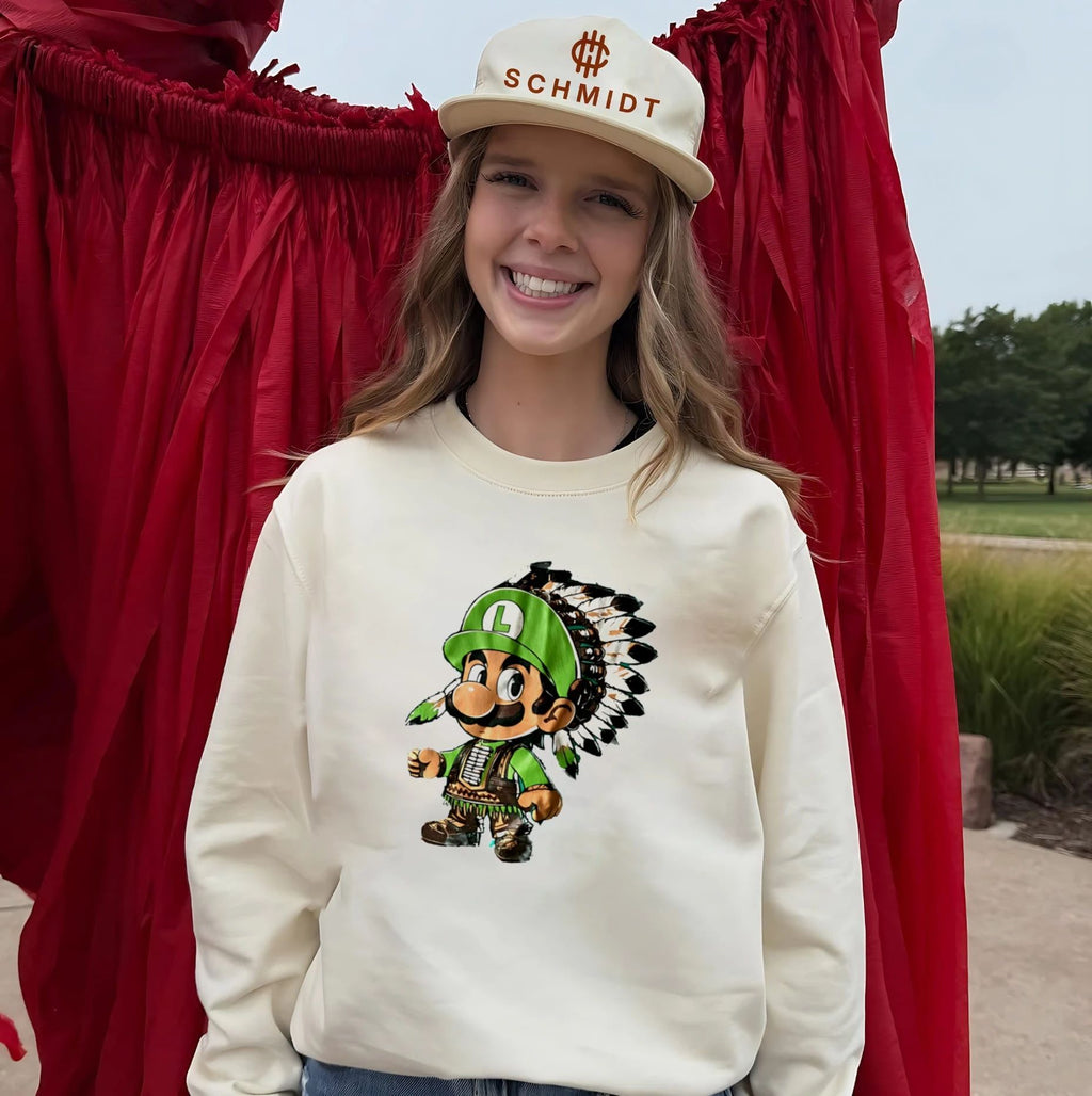 Luigi Native American Headdress Cartoon shirt Unisex