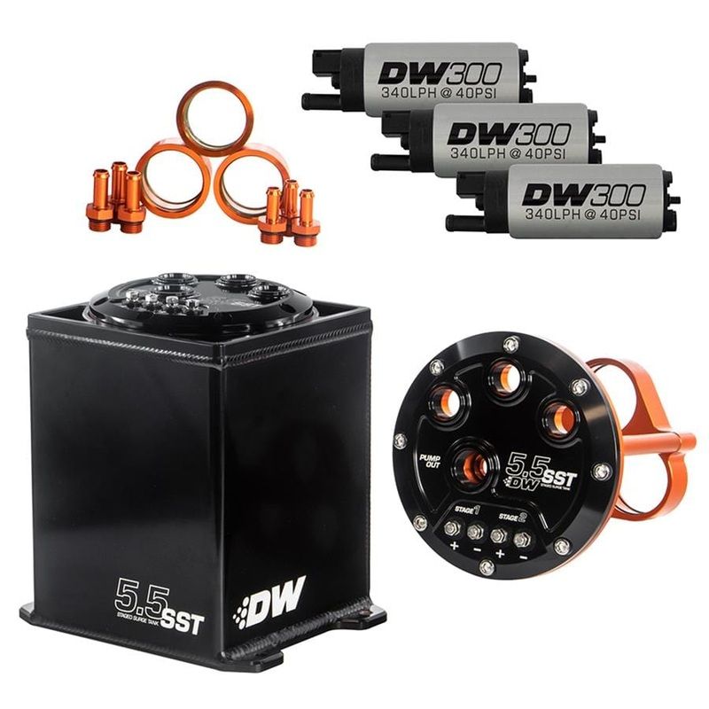 DeatschWerks 5.5L Staged Surge Tank includes 3 DW300 Fuel Pumps