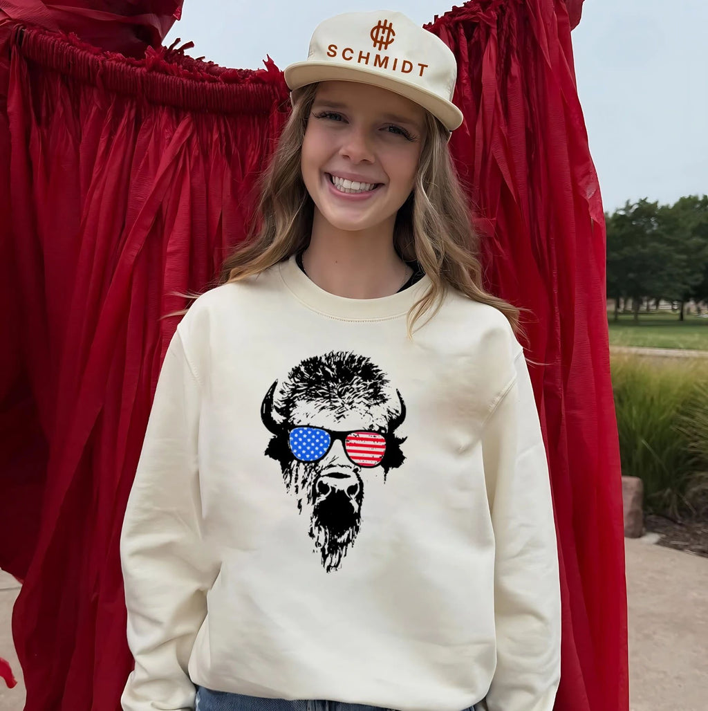 Patriotic Buffalo USA Flag American Red White Blue Sunglasses shirt Unisex