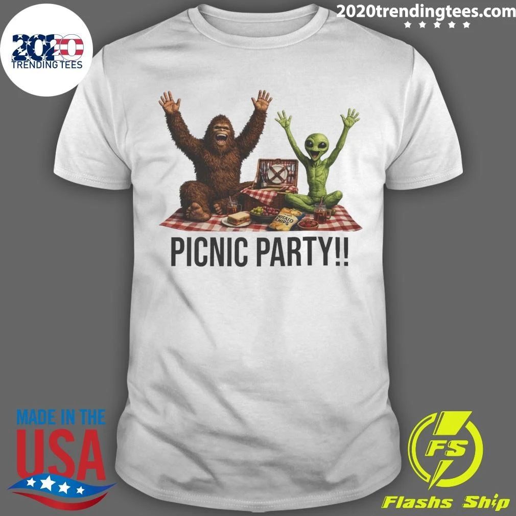 Bigfoot and Alien Picnic Party Shirt
