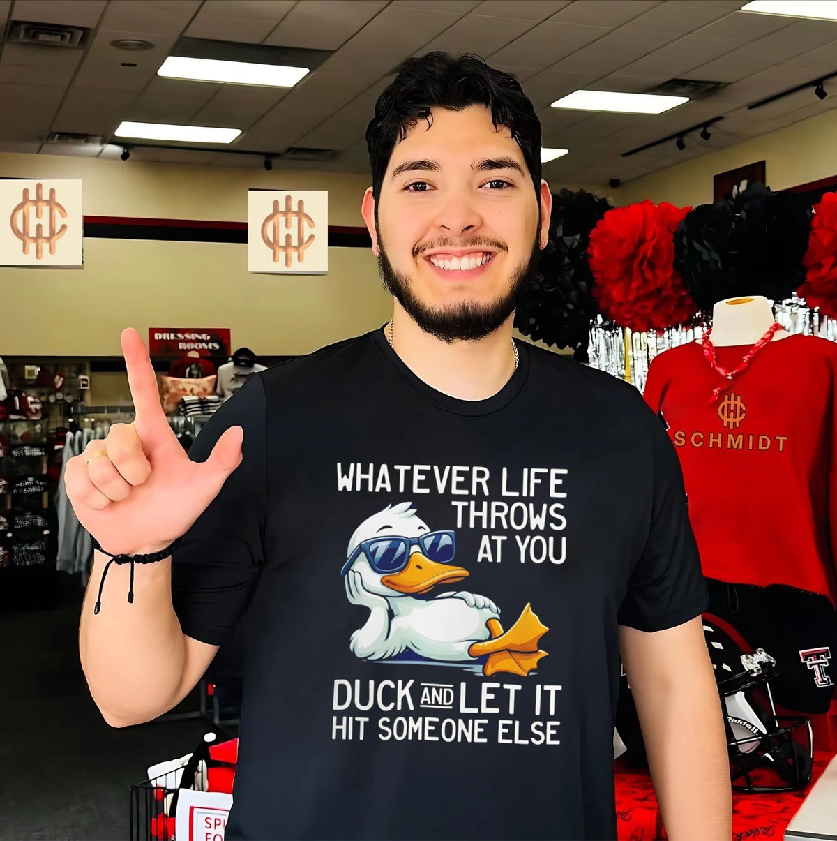 Whatever life throws at you duck and let it hit someone else cartoon duck shirt Unisex