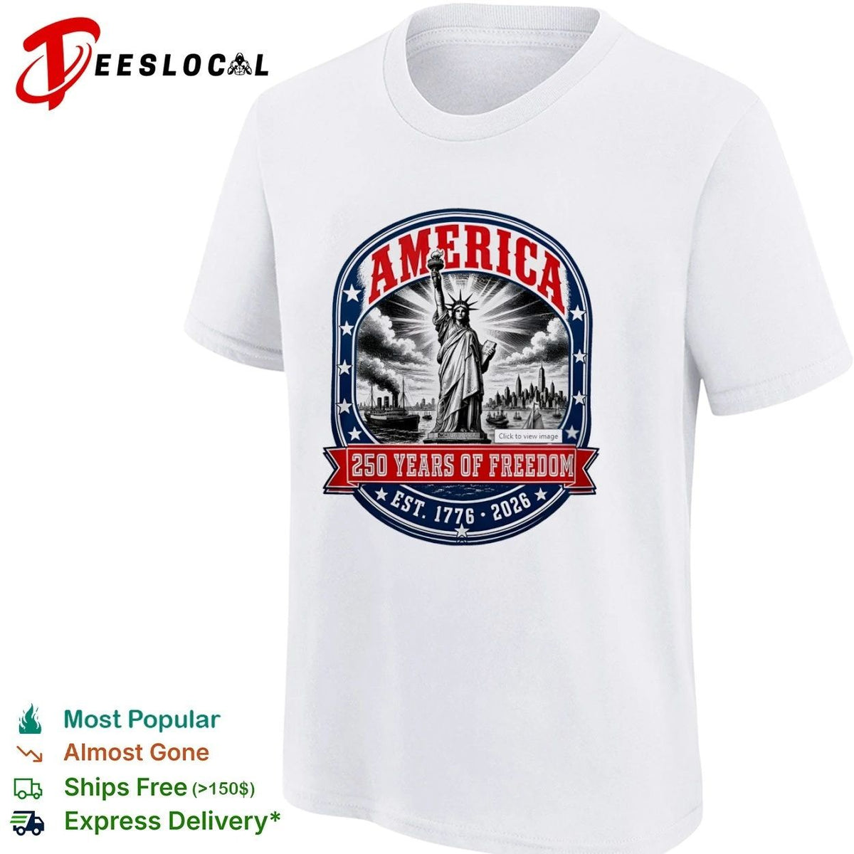 America 250 Years of Freedom Est 1776 2026 Statue of Liberty Unisex