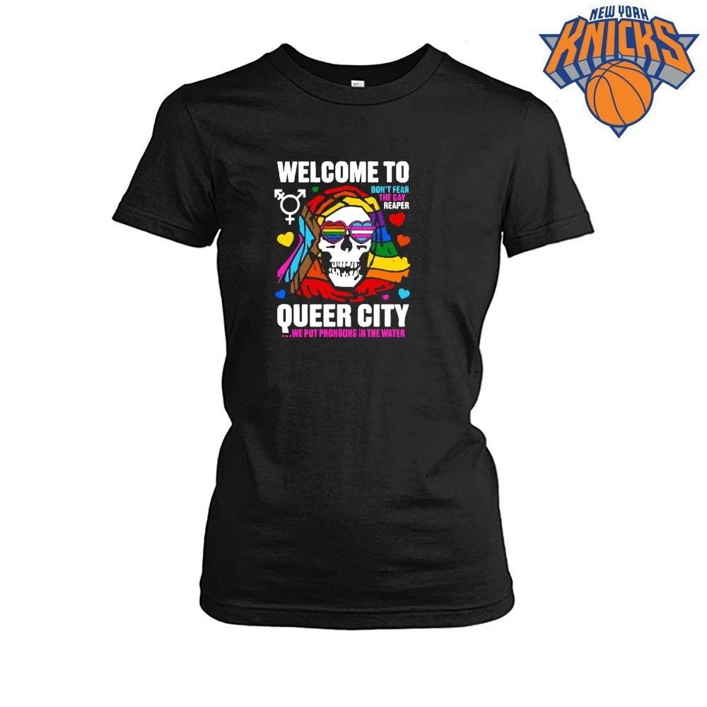 Welcome To Queer City We Put Pronouns In The Water Rainbow Pride Grim Reaper shirt Unisex