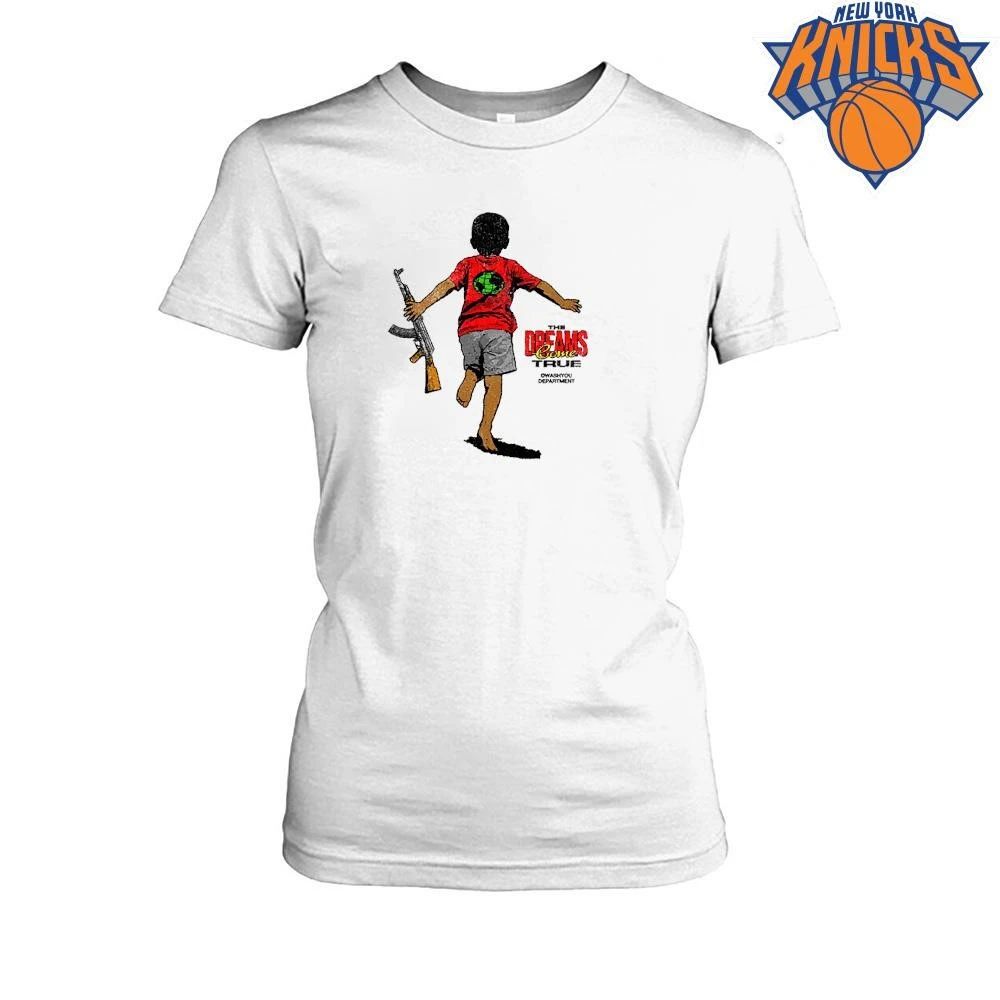 Barefoot Kid Holding AK 47 Dreams Come True Graphic Print Streetwear Tee Shirt Unisex
