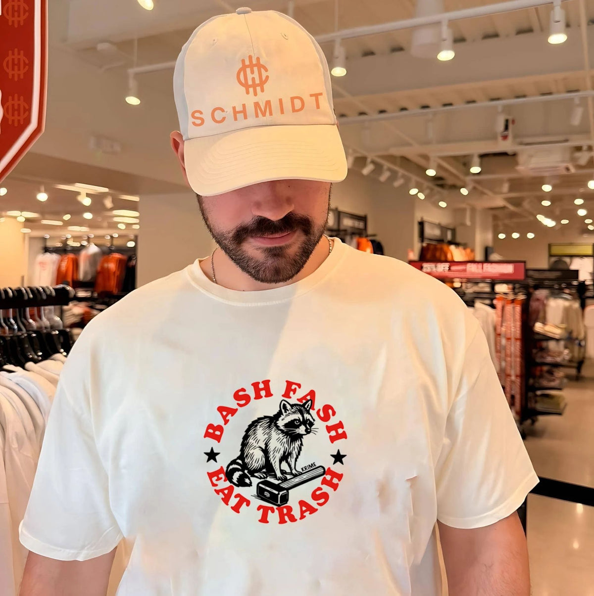 Bash Fash Eat Trash Raccoon with Sledgehammer shirt Unisex