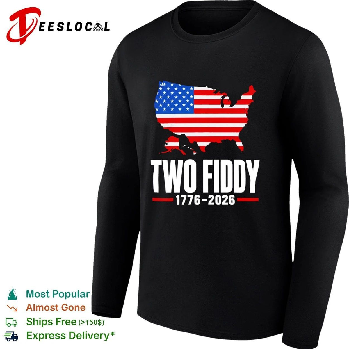 Two Fiddy 1776-2026 United States Map American Flag Unisex