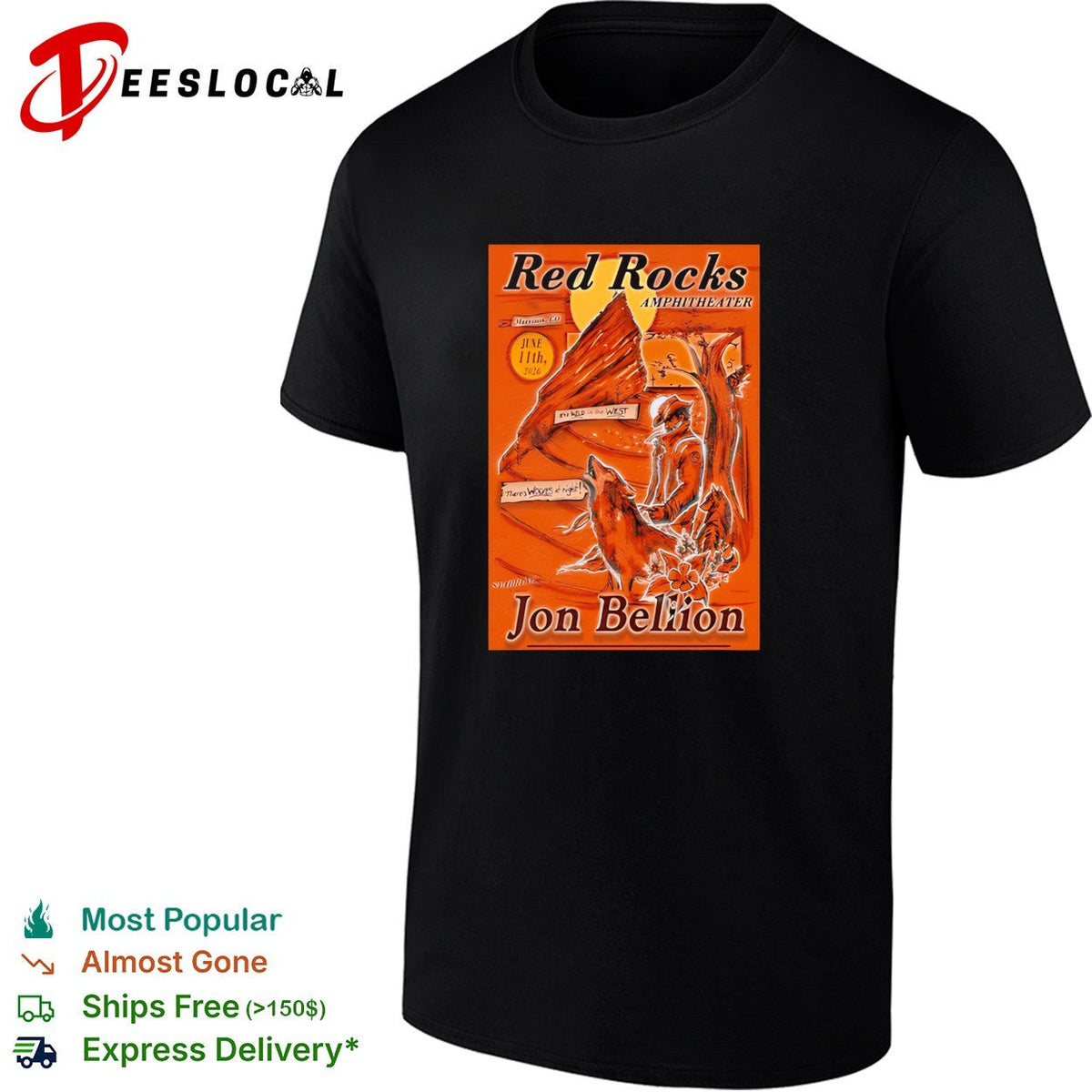 Red Rocks Amphitheater concert poster cowboy deer art June 2026 shirt Unisex