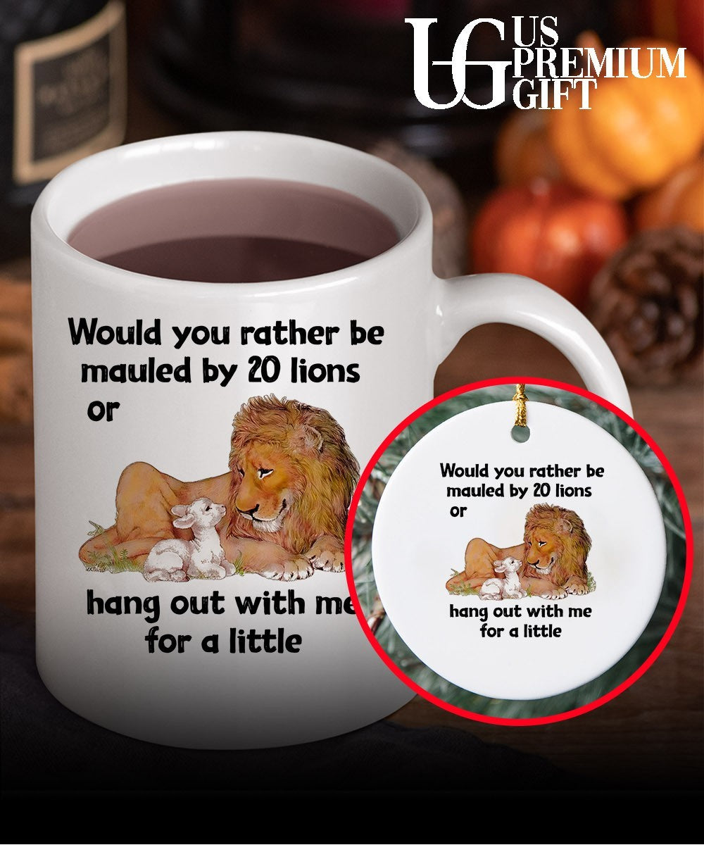 Biblical Peaceable Kingdom Lamb Lion would you rather be mauled by 20 lions shirt Unisex