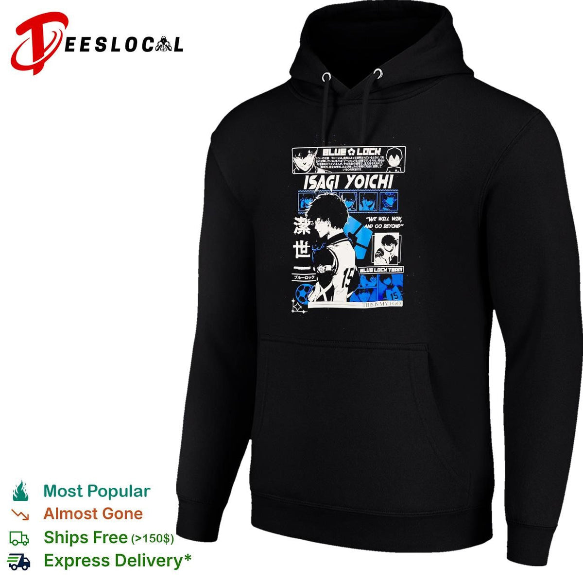 Blue Lock Isagi Yoichi character profile manga panel collage black poster shirt Unisex