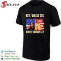 Hey where the white women at American flag fireworks funny shirt Unisex