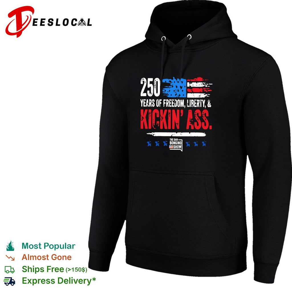 USA 250 years freedom liberty kickin’ ass USA flag patriotic bold text shirt Unisex